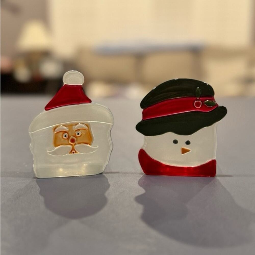 NIB! PartyLite Santa and Snowman Glass Tea Light Holders